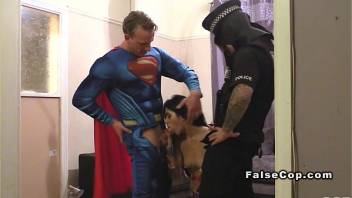 Masked fake cop and superman bang babe